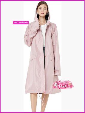 Long Waterproof Raincoat with Hood Zipper and Pockets